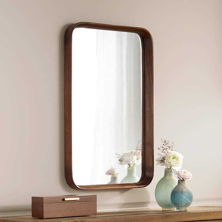 Image 1 Kieran Golden Walnut 19 3/4" x 31 1/2" Wood Wall Mirror
