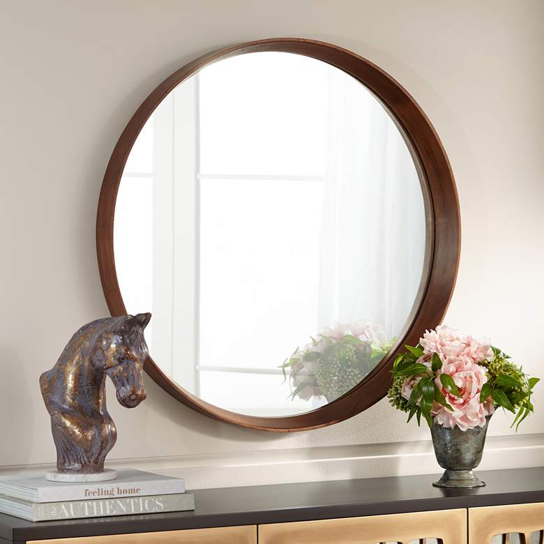 Image 1 Kieran Golden Walnut 33" Round Wall Mirror