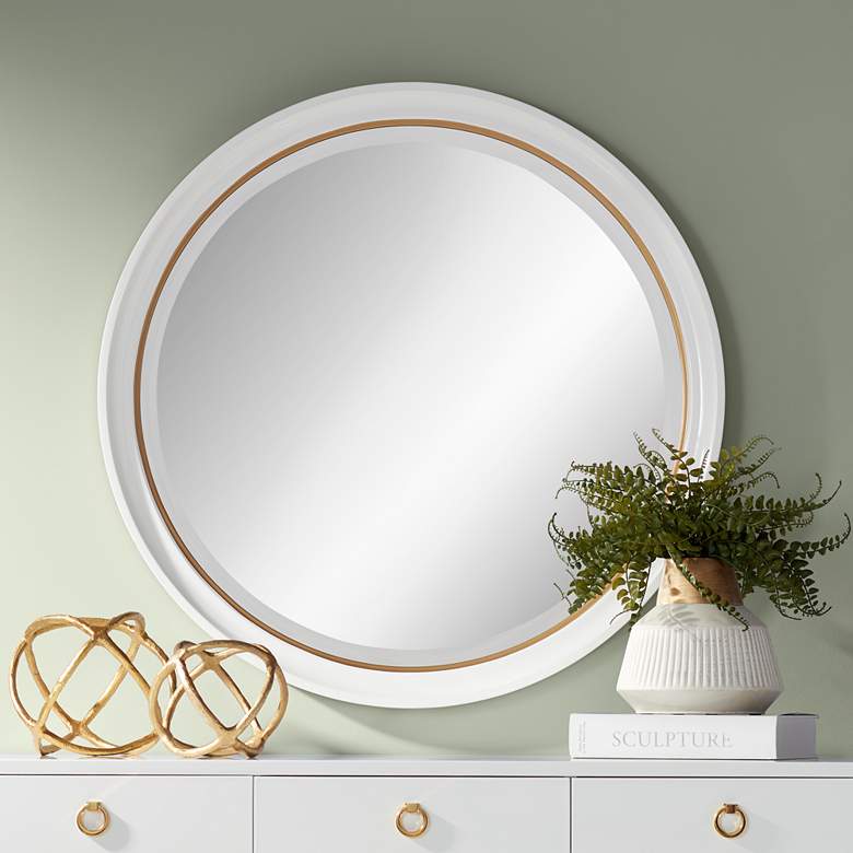 Image 1 Kim White and Gold Inner Rim 33 3/4 inch Round Wall Mirror