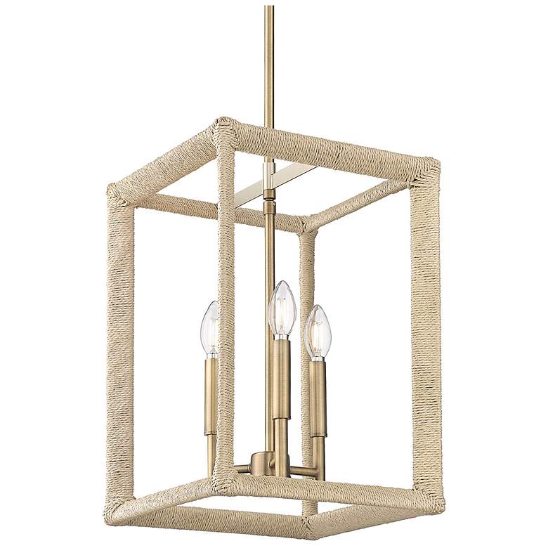 Image 2 Kimber 3 Light Pendant in Modern Brass with Light Natural Rattan Accents