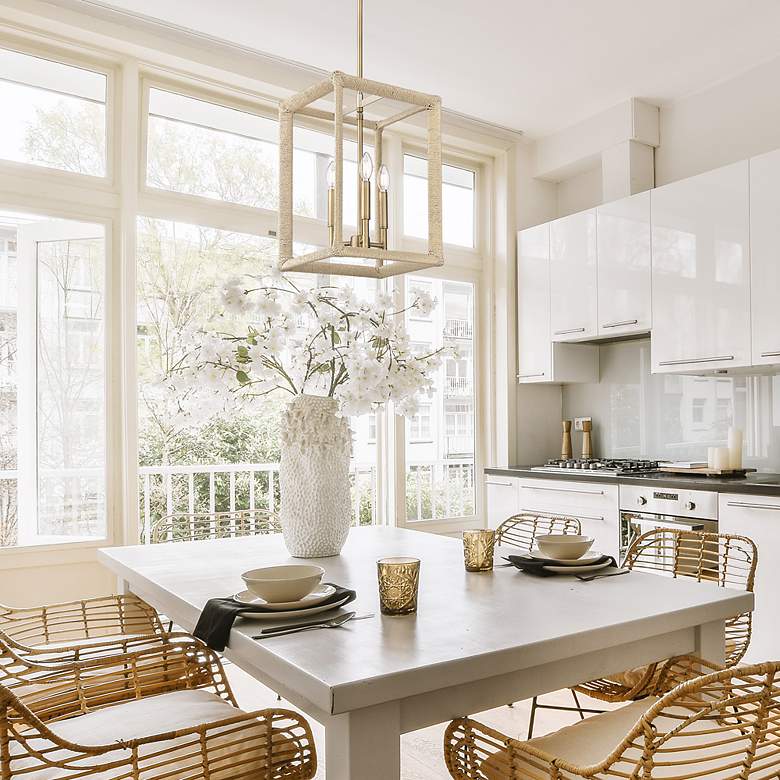 Image 3 Kimber 3 Light Pendant in Modern Brass with Light Natural Rattan Accents more views
