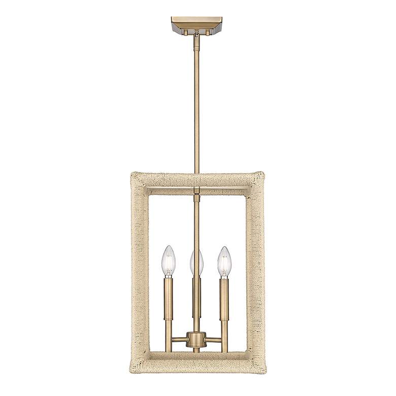 Image 4 Kimber 3 Light Pendant in Modern Brass with Light Natural Rattan Accents more views