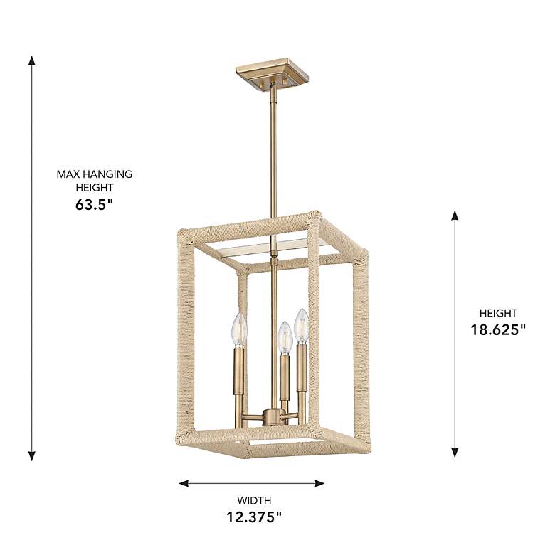 Image 5 Kimber 3 Light Pendant in Modern Brass with Light Natural Rattan Accents more views