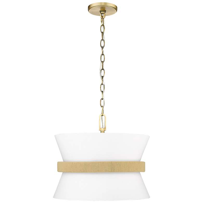 Image 1 Kimbry 16" Wide Vintage Brass and White Fabric Pendant Light