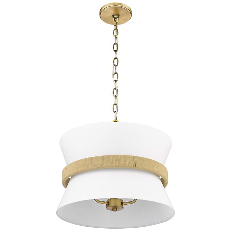 Image 4 Kimbry 16" Wide Vintage Brass and White Fabric Pendant Light more views