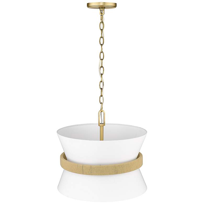 Image 5 Kimbry 16" Wide Vintage Brass and White Fabric Pendant Light more views