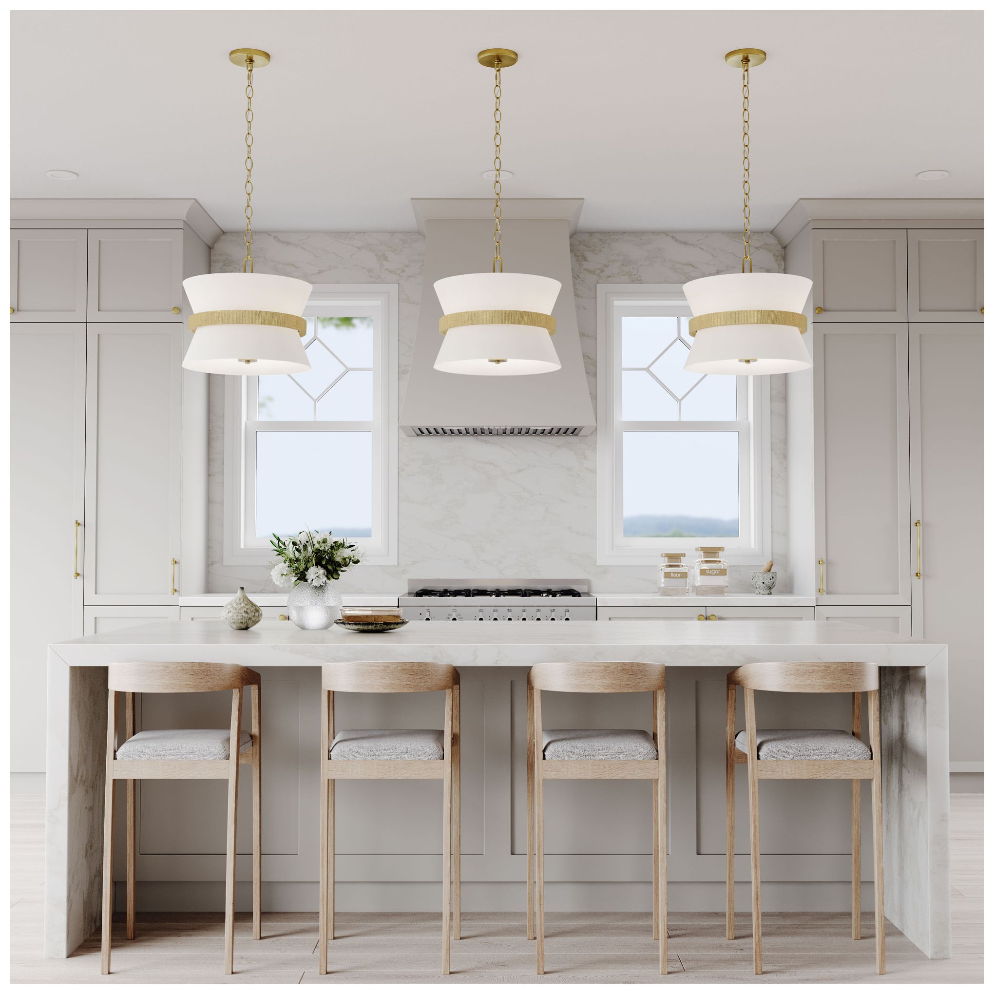 Kimbry 16" Wide Vintage Brass and White Fabric Pendant Light