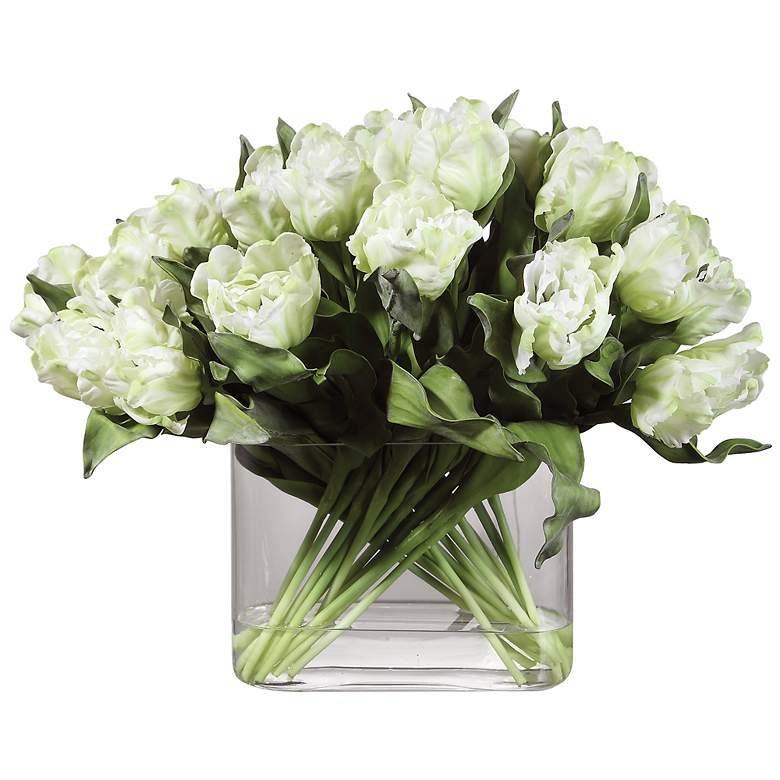 Image 2 Kimbry White Tulip 27" Wide Faux Flowers in Oval Glass Vase