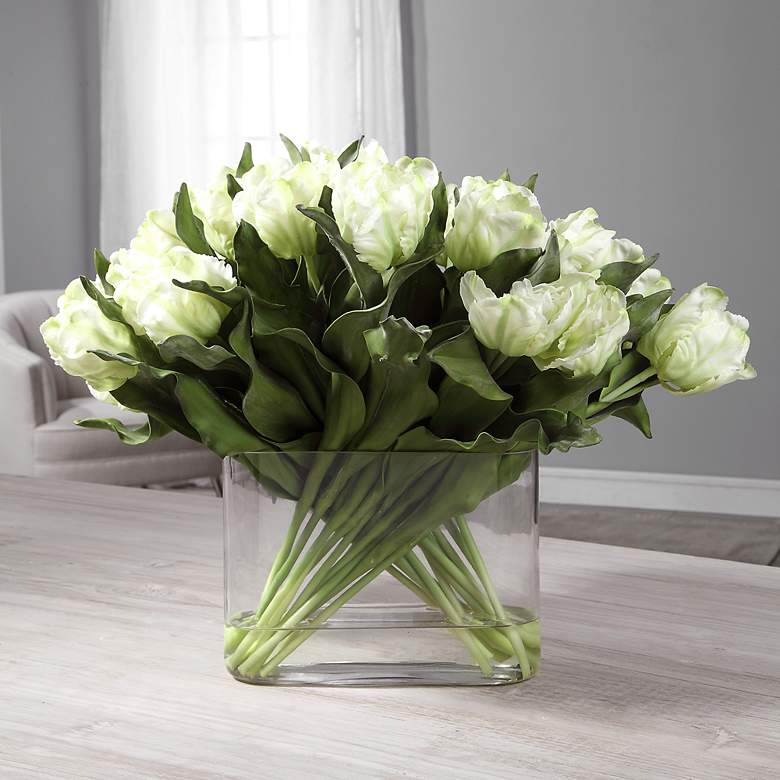 Image 4 Kimbry White Tulip 27" Wide Faux Flowers in Oval Glass Vase more views