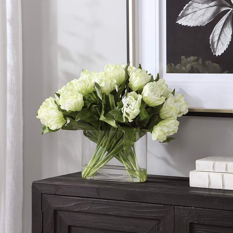 Image 7 Kimbry White Tulip 27" Wide Faux Flowers in Oval Glass Vase more views