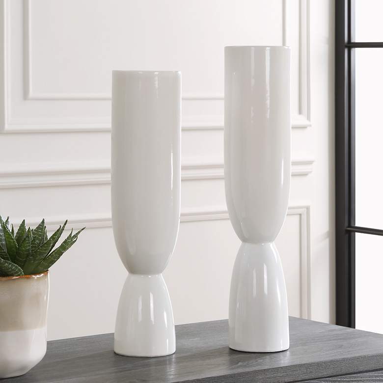 Image 1 Kimist Set of 2 White Ceramic Vases