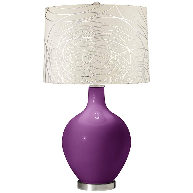 Image 1 Kimono Violet Abstract Silver Circles Shade Ovo Table Lamp