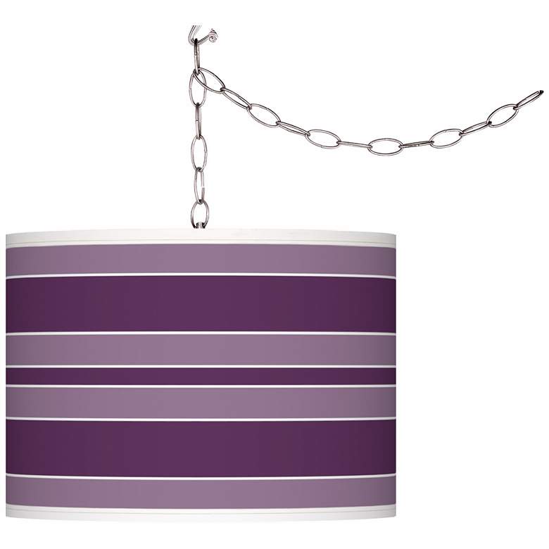 Image 1 Kimono Violet Bold Stripe Giclee Glow Plug-In Swag Pendant