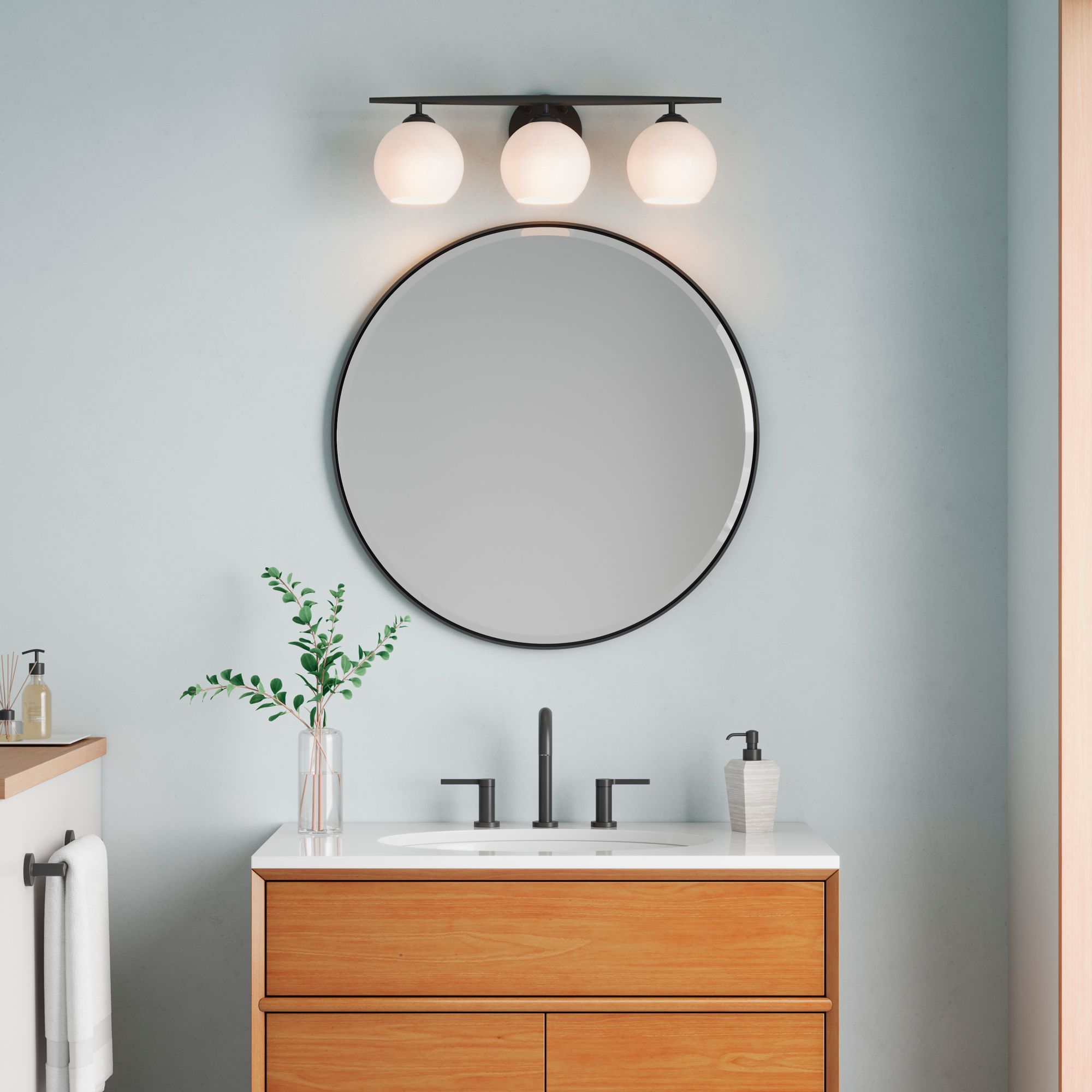 Kimorra 24" Wide Matte Black 3-Light Vanity Bath Light