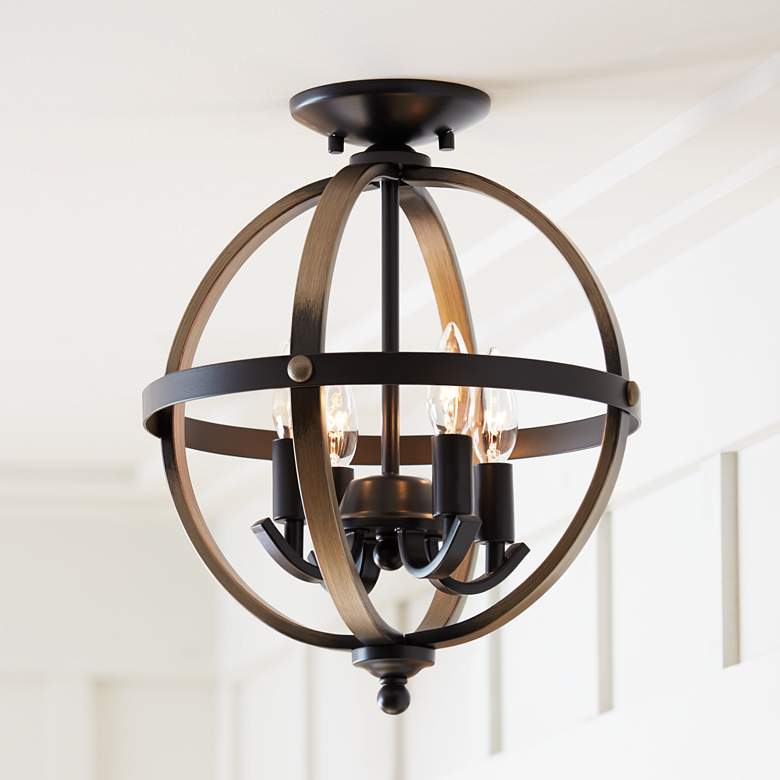 Image 1 Kimpton Wood Grain and Bronze 4-Light Ceiling Light