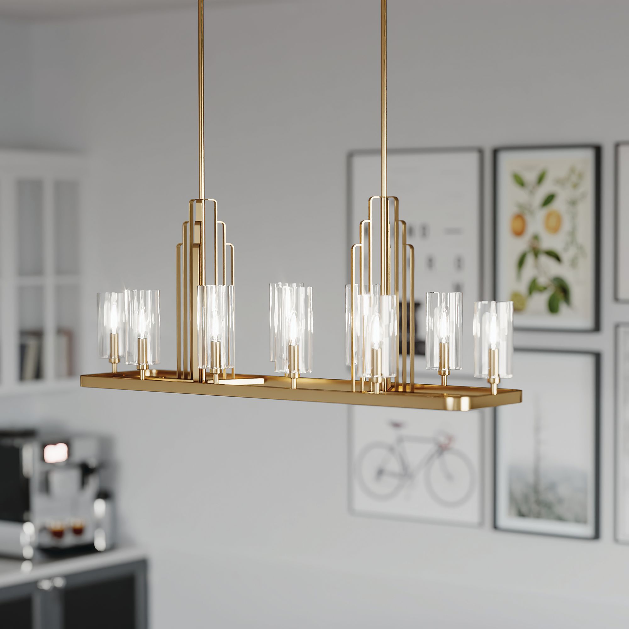 Kimrose 10Lt Linear Chandelier in Brushed Natural Brass