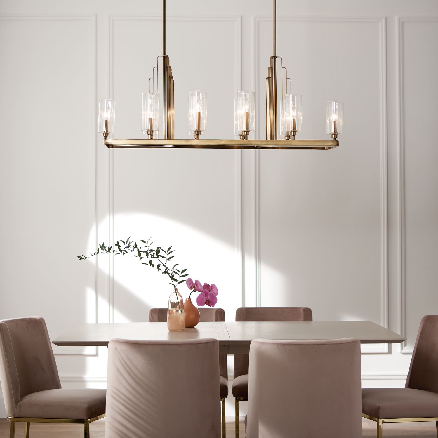 Kimrose 10Lt Linear Chandelier in Brushed Natural Brass
