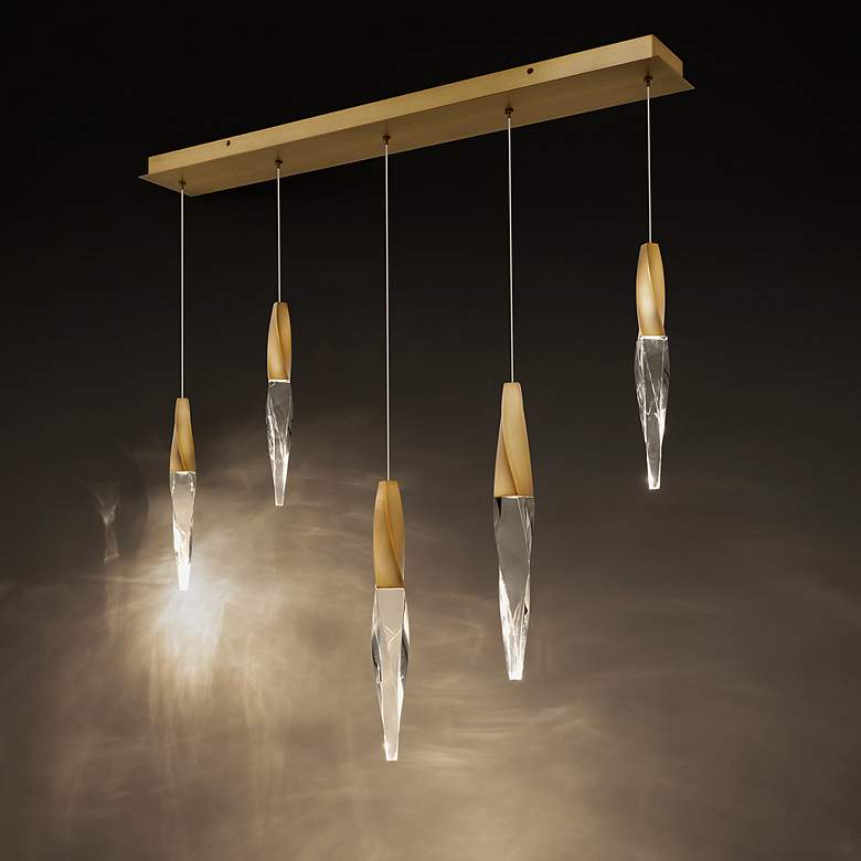 Image 3 Kindjal 18"H x 40"W 5-Light Crystal Multi-Light Pendant in Aged B more views