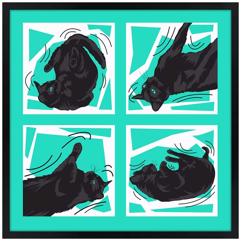 Image 1 Kinetic Cat Teal 21" Square Black Giclee Wall Art