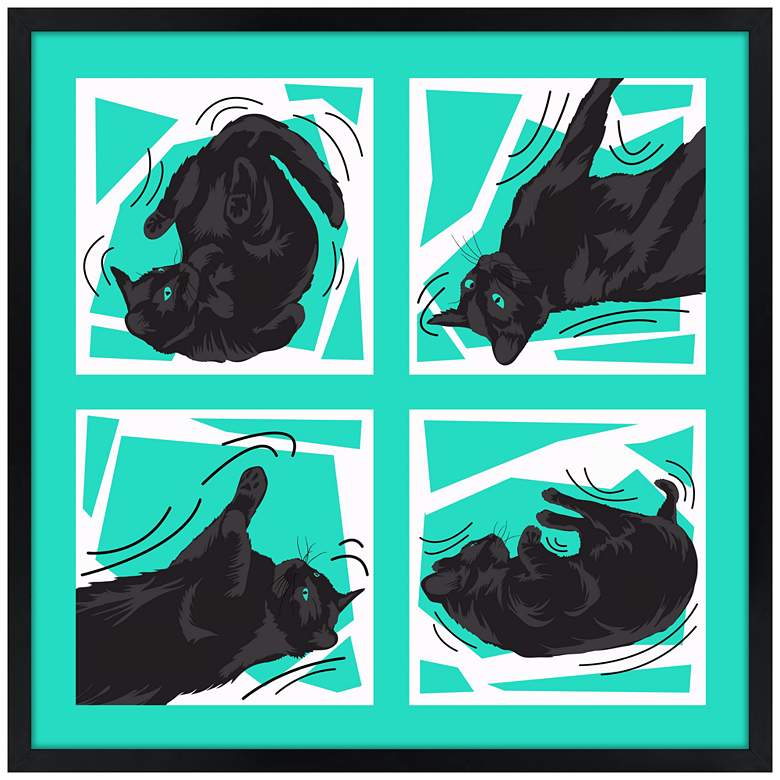 Image 1 Kinetic Cat Teal 26" Square Black Giclee Wall Art