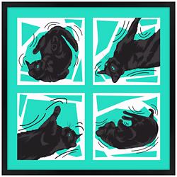 Kinetic Cat Teal 26&quot; Square Black Giclee Wall Art