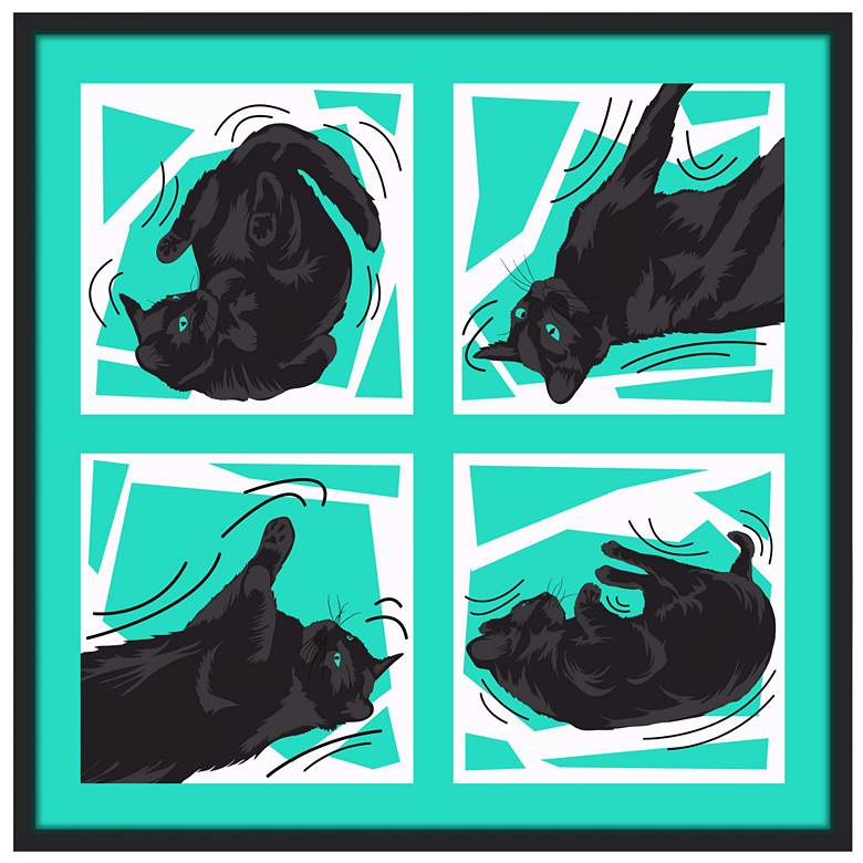 Kinetic Cat Teal 37&quot; Square Black Giclee Wall Art