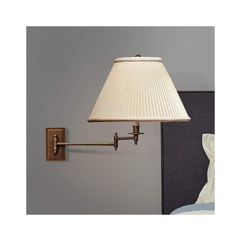 Image 1 Kinetic Collection Brass Pleated Shade Plug-In Swing Arm