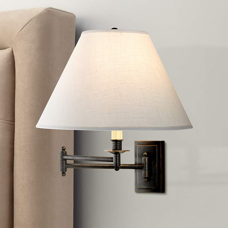 Image 1 Kinetic Collection Oyster Linen Plug-In Swing Arm Wall Lamp