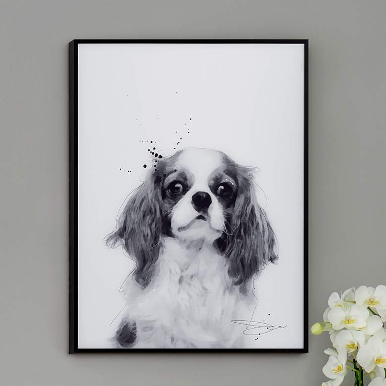 Image 1 King Charles Spaniel 24"x18" Printed Glass Framed Wall Art