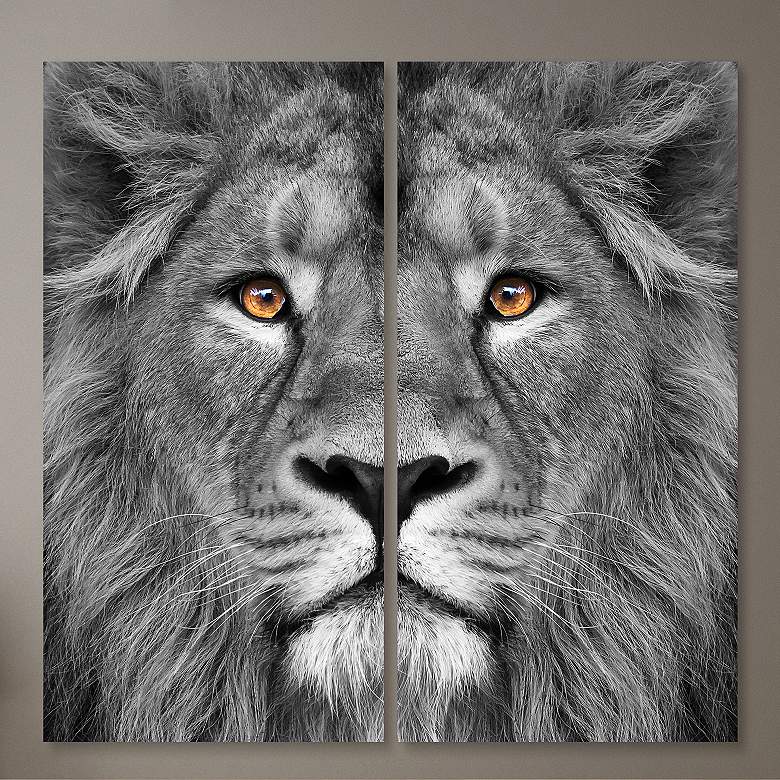 Image 2 King of the Jungle AB 72" High 2-Piece Glass Wall Art Set