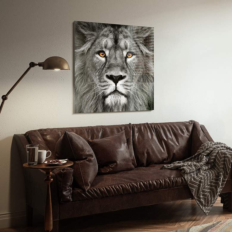 Image 5 King of the Jungle Lion 38" Square Glass Graphic Wall Art more views