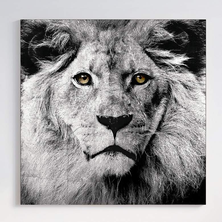 Image 1 King of the Jungle Reverse Printed Tempered Glass with Silver Leaf Wall Art
