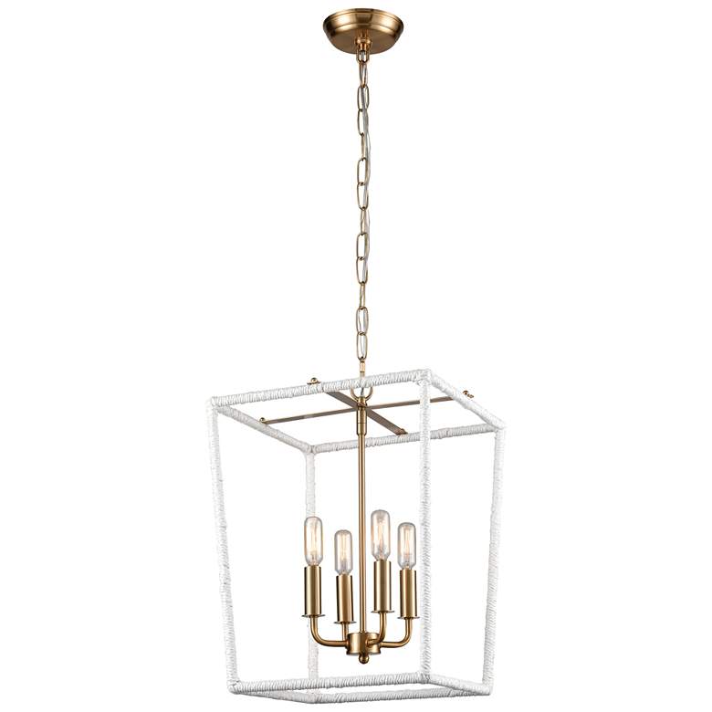 Image 1 Kingdom 14" Wide 4-Light Pendant - Aged Brass with White