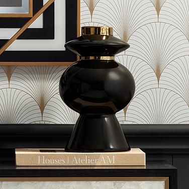 Kingfisher 13" High Shiny Black Ceramic Vase