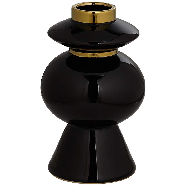Image 3 Kingfisher 13" High Shiny Black Ceramic Vase