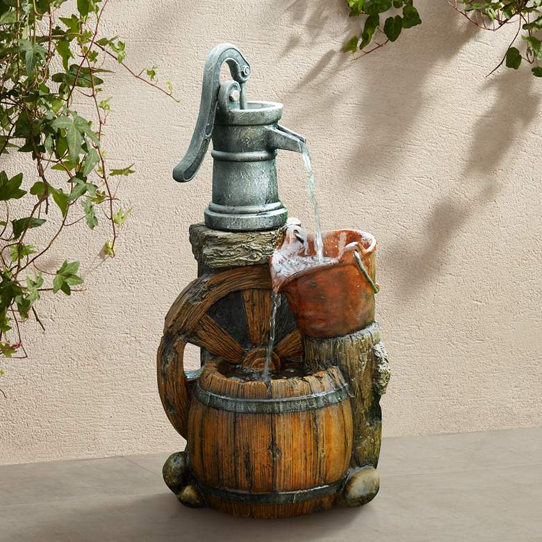 Image 1 Kingsdowne 24" High Old Fashioned Water Pump Barrel Fountain