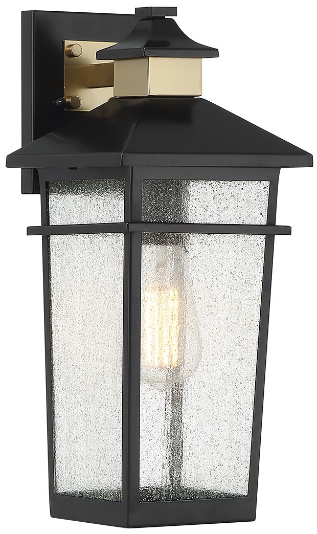 Kingsley 1-Light Outdoor Wall Lantern Matte Black with Warm Brass Accents