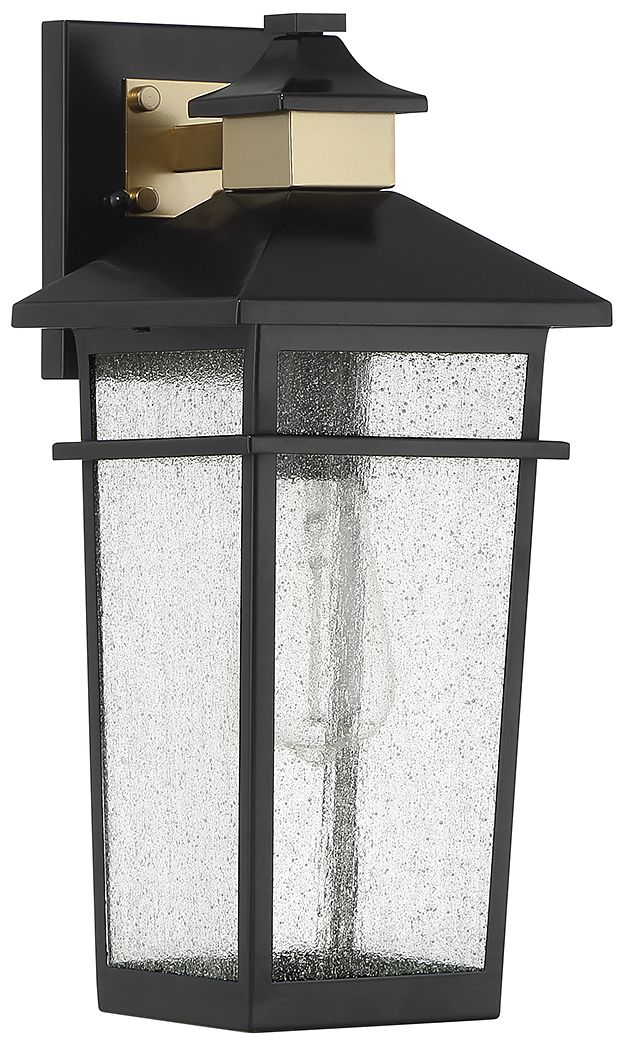 Image 2 Kingsley 1-Light Outdoor Wall Lantern Matte Black with Warm Brass Accents more views