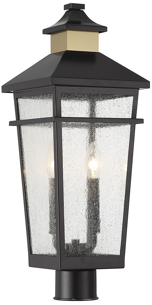 Kingsley 2-Light Outdoor Post Lantern Matte Black with Warm Brass Accents