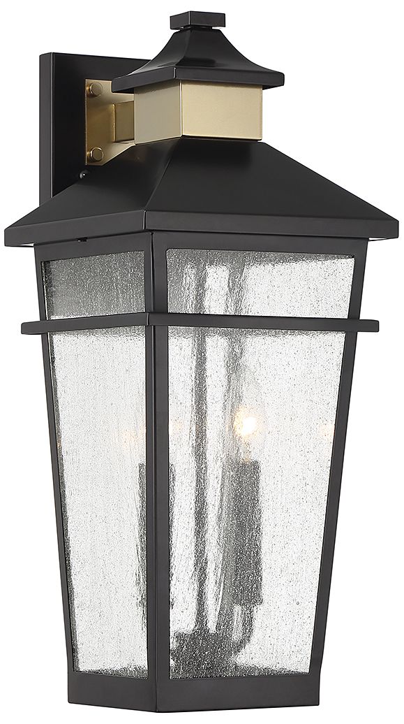Kingsley 2-Light Outdoor Wall Lantern Matte Black with Warm Brass Accents