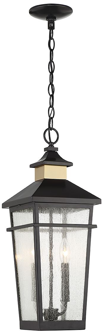 Kingsley 2-Lt Outdoor Hanging Lantern Matte Black with Warm Brass Accents