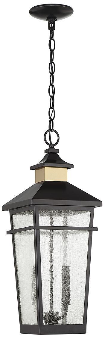 Image 2 Kingsley 2-Lt Outdoor Hanging Lantern Matte Black with Warm Brass Accents more views