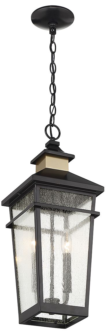 Image 3 Kingsley 2-Lt Outdoor Hanging Lantern Matte Black with Warm Brass Accents more views