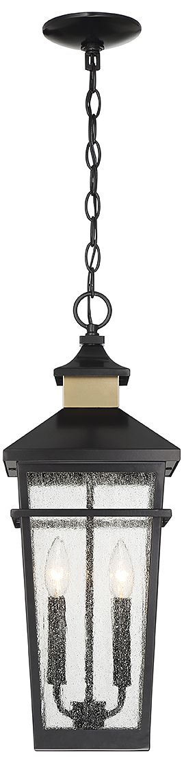 Image 4 Kingsley 2-Lt Outdoor Hanging Lantern Matte Black with Warm Brass Accents more views