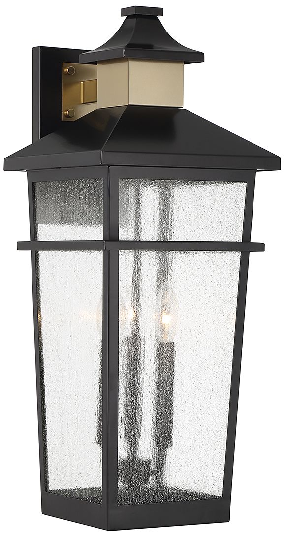 Kingsley 3-Light Outdoor Wall Lantern Matte Black with Warm Brass Accents