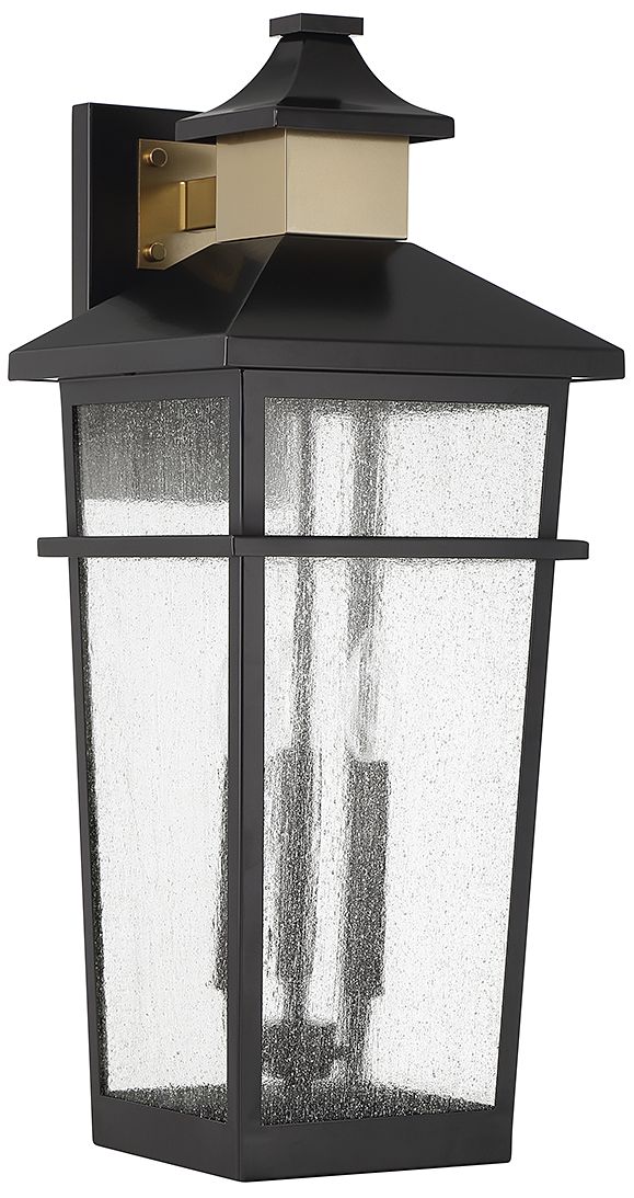 Image 2 Kingsley 3-Light Outdoor Wall Lantern Matte Black with Warm Brass Accents more views