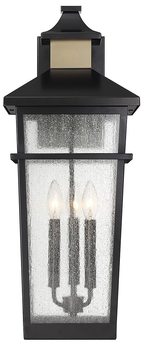 Image 3 Kingsley 3-Light Outdoor Wall Lantern Matte Black with Warm Brass Accents more views