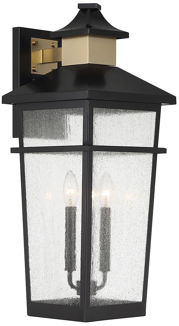 Image 4 Kingsley 3-Light Outdoor Wall Lantern Matte Black with Warm Brass Accents more views