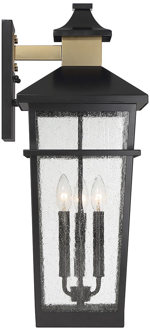 Image 5 Kingsley 3-Light Outdoor Wall Lantern Matte Black with Warm Brass Accents more views