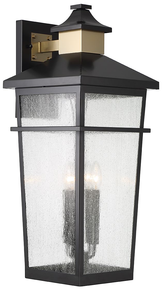 Image 4 Kingsley 4-Light Outdoor Wall Lantern Matte Black with Warm Brass Accents more views